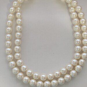 Faux Ivory Colored Dual Strand Pearl Necklace
